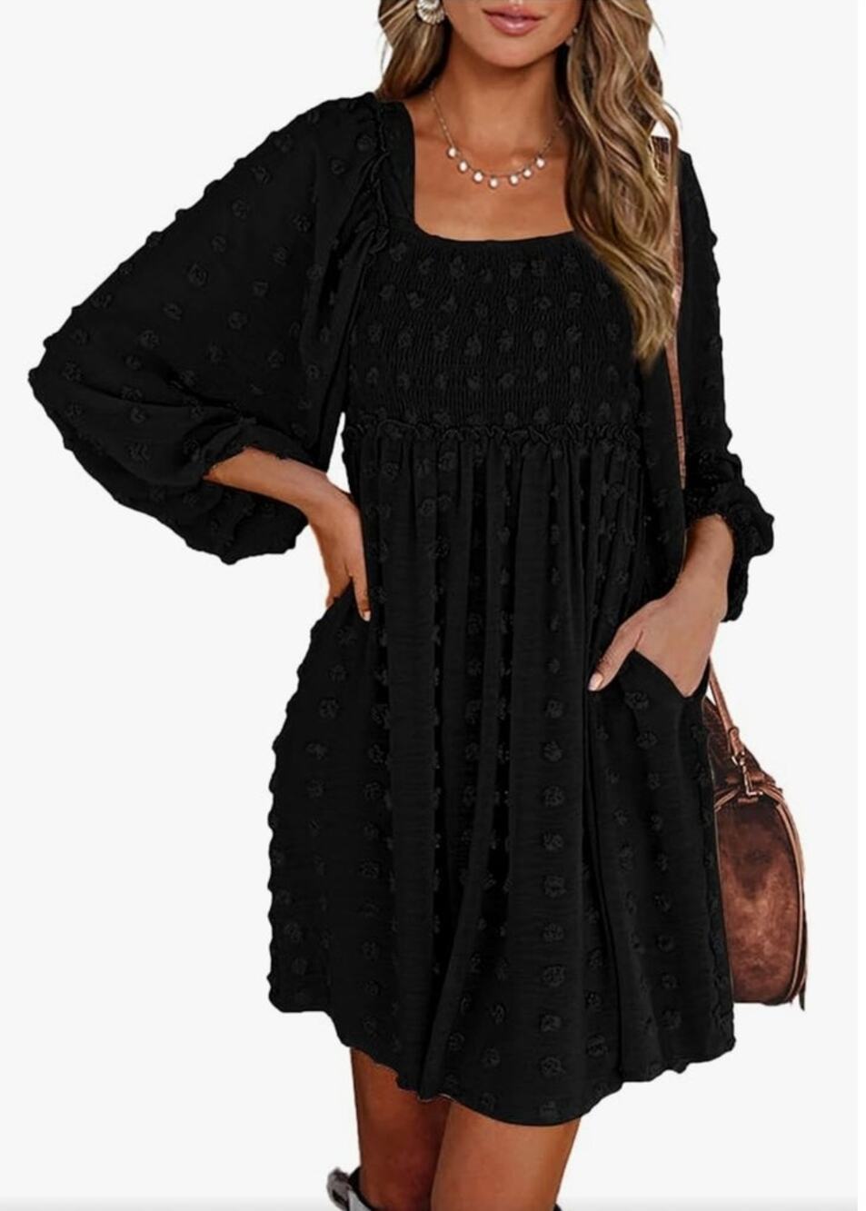 BTFBM Women's Black Square Neck Long Sleeve Dress Size XXL